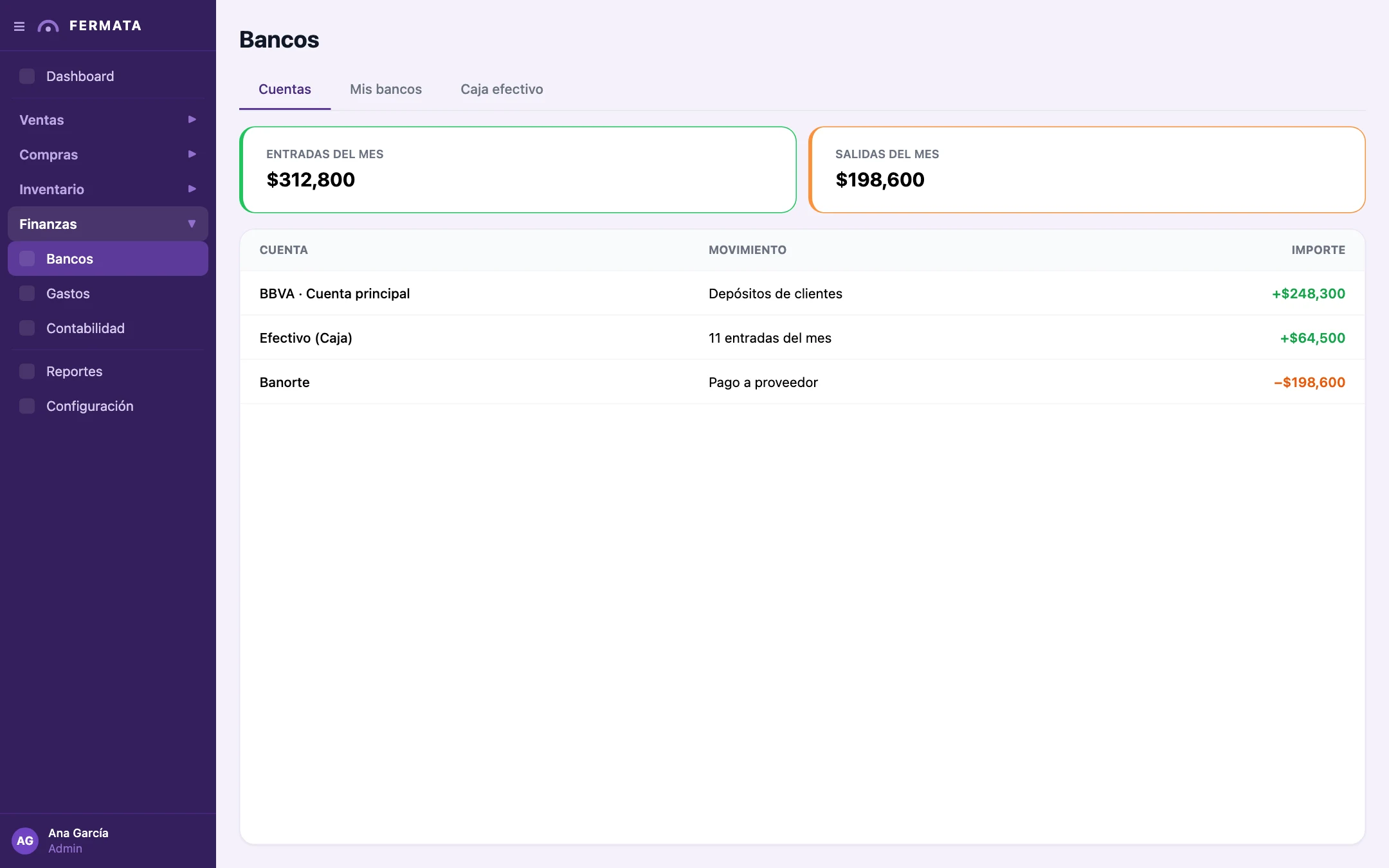 Conciliación bancaria en Fermata ERP